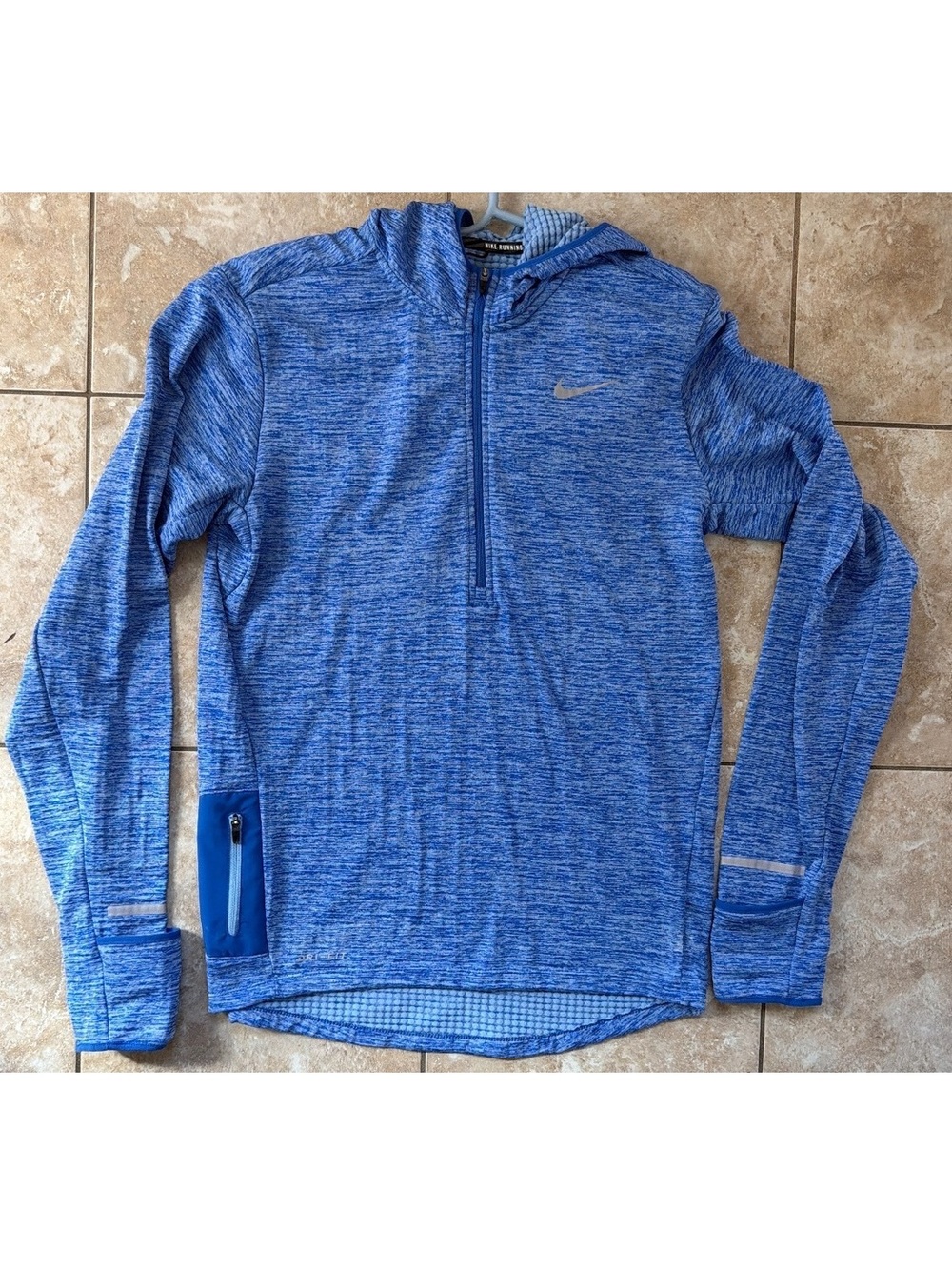 Small - Men - Nike Running Blue Dri-FIT Half-Zip Hoodie